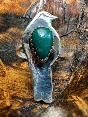 Sterling Silver Kingman Turquoise Bird Ring – Size 7.75
